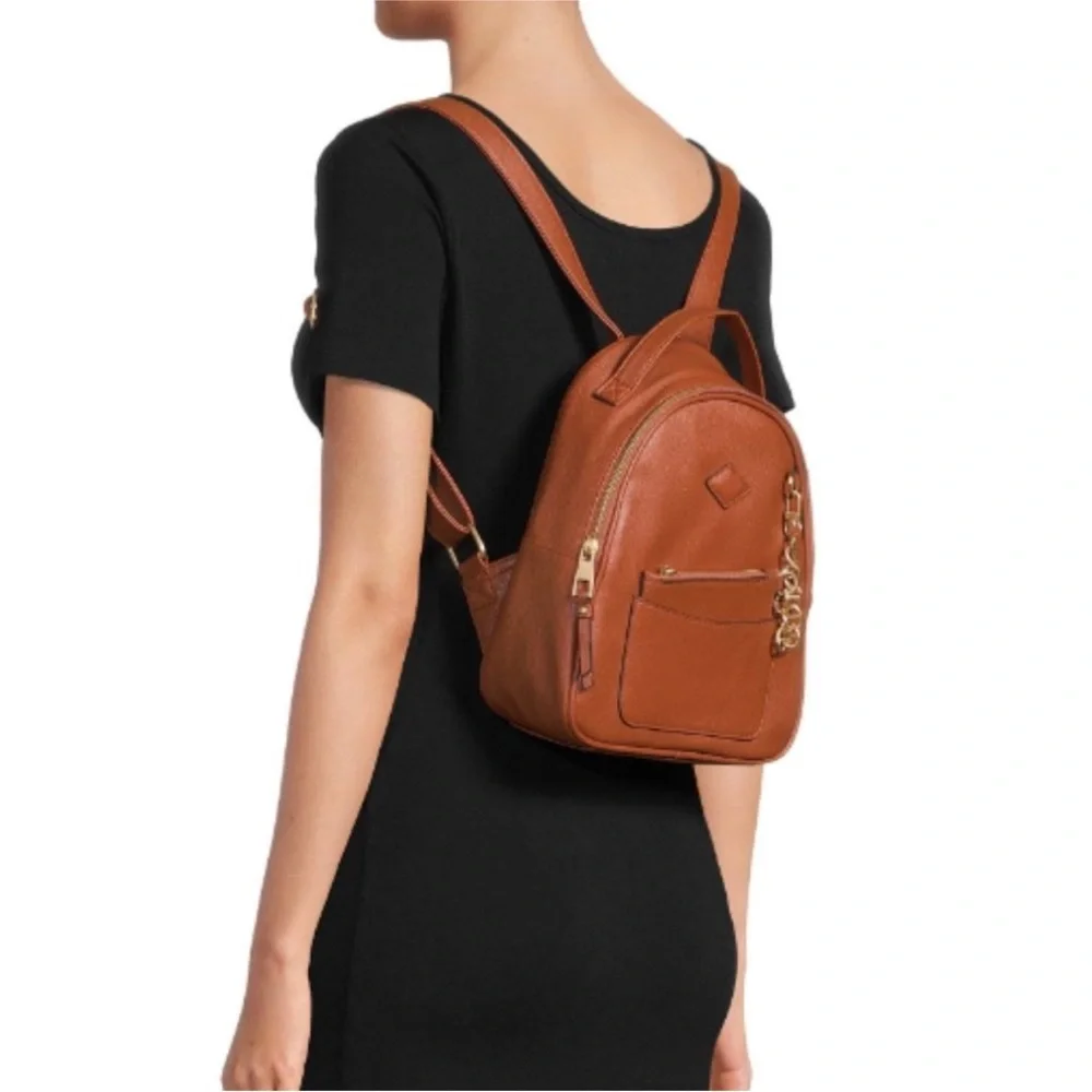 NWT Time and Tru Backpack Tan Gold Chain Accent w/Coin Purse Vegan Leather Ruby